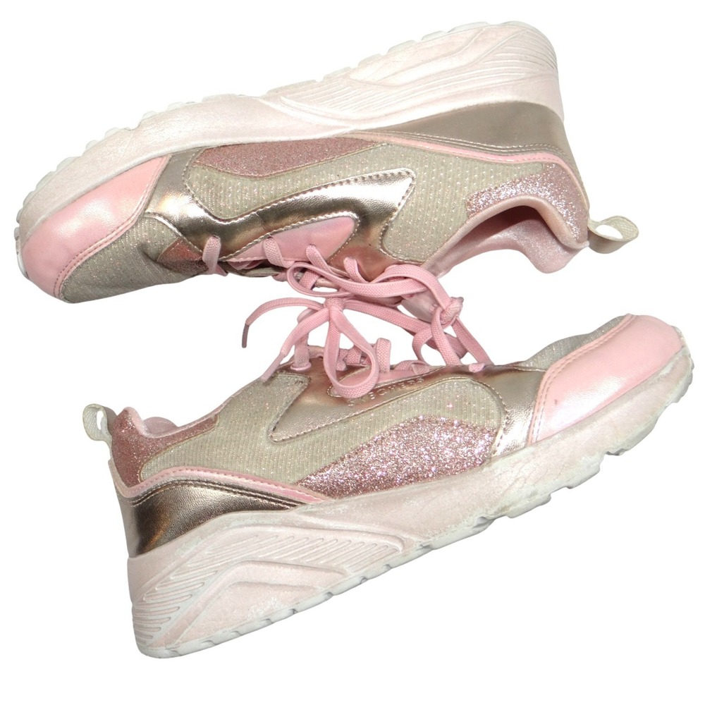 Skechers Kids Girls Sneakers Pink Gold Glitter Memory Foam Size 5